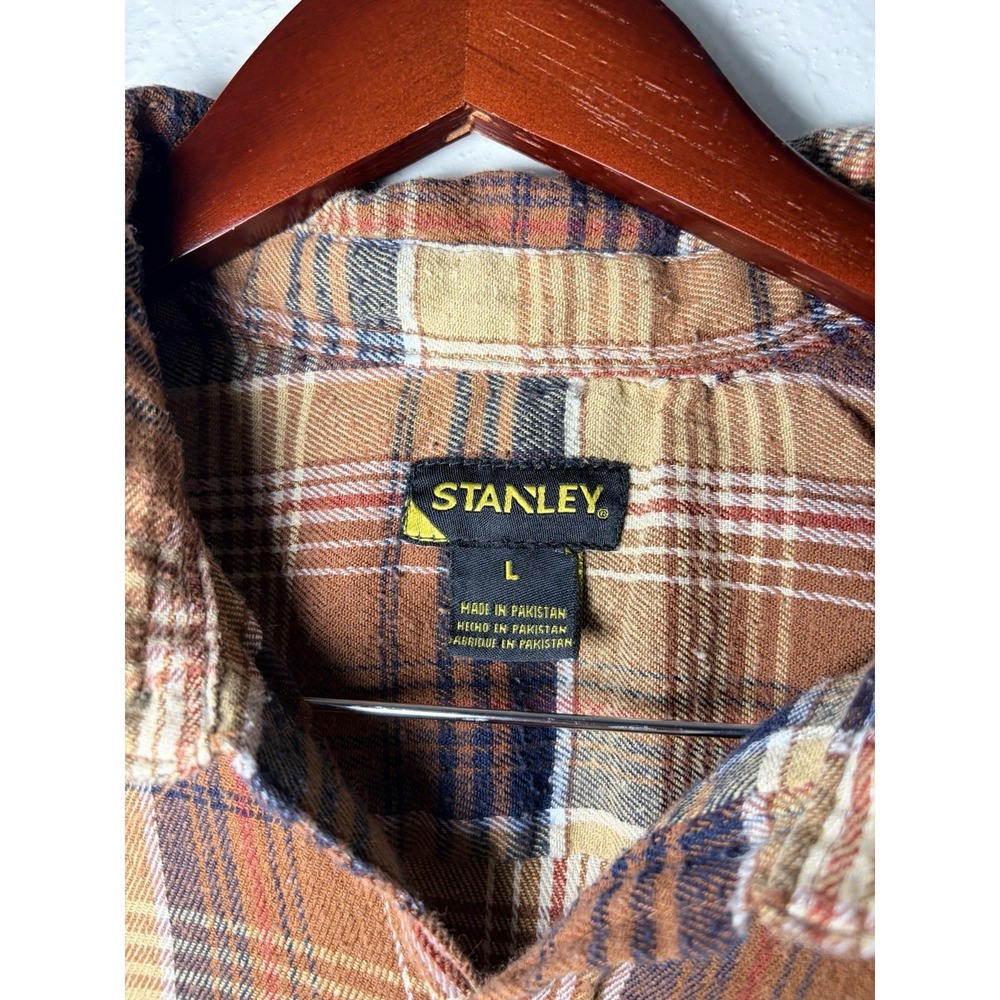 Vtg Stanley Plaid Workwear Shirt Mens Size Large Brown Long Sleeve Button Front - Picture 2 of 7